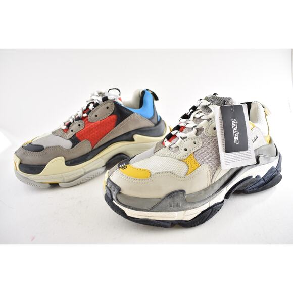 Balenciaga Triple S Split White Grey Yellow Flat Platform Sneakers 39 Mens US 6 - Picture 11 of 13